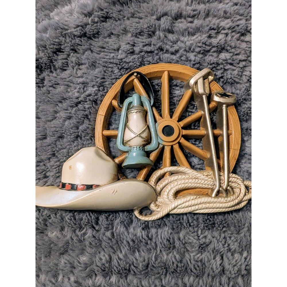 Vintage Burnwood Southwest Home Interiors Wall Decor Western Cowboy Hat Wheel